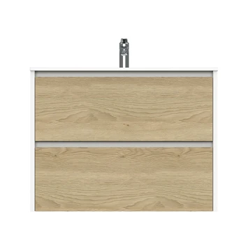 Tiger Reverse Meubelset 80 Cm Met 2 Lades Naturel Eik / Mat Wit Inclusief Oval Wastafel Hoogglans Wit - Afbeelding 2
