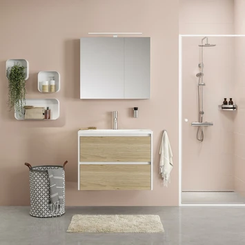 Tiger Reverse Meubelset 80 Cm Met 2 Lades Naturel Eik / Mat Wit Inclusief Oval Wastafel Hoogglans Wit - Afbeelding 7