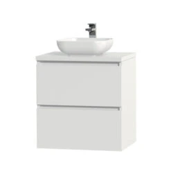 Tiger Karlo Badkamermeubelset 60 Cm Hoogglans Wit Met Wit Houten Wasblad En Glanzend Witte Keramische Waskom