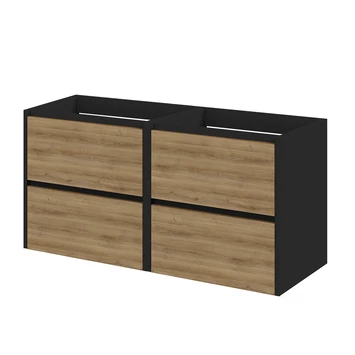 Tiger Reverse Meubelset 2x60 Cm Met 4 Lades Chalet Eik / Mat Zwart Inclusief 2 Quadro Wastafels Mat Zwart - Afbeelding 3