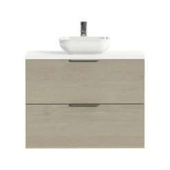 Tiger Badkamermeubel Studio 80 Cm Naturel Eik Met Keramische Waskom Hoogglans Wit En Profielgrepen