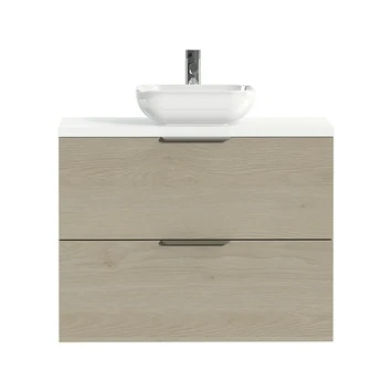 Tiger Badkamermeubel Studio 80 Cm Naturel Eik Met Keramische Waskom Hoogglans Wit En Profielgrepen