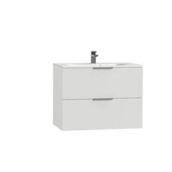 Tiger Studio Badkamermeubel 80 Cm Hoogglans Wit Met Wastafel Polybeton Mat Wit Greep Rvs Plat