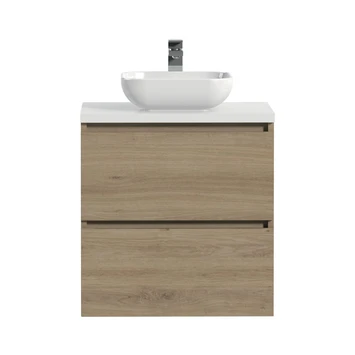 Tiger Karlo Badkamermeubelset 60 Cm Chalet Eik Met Wit Houten Wasblad En Glanzend Witte Keramische Waskom - Afbeelding 2