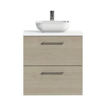 Tiger Badkamermeubel Studio 60 Cm Naturel Eik Met Keramische Waskom Hoogglans Wit En Ronde Grepen