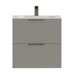 Tiger Badkamermeubel Studio 60 Cm Mat Grijs Met Polybeton Wastafel Mat Wit En Profielgrepen