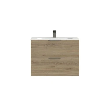 Tiger Studio Badkamermeubel 80 Cm Chalet Eiken Met Wastafel Polybeton Mat Wit Greep Rvs Plat