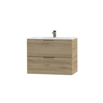 Tiger Studio Badkamermeubel 80 Cm Chalet Eiken Met Wastafel Polybeton Mat Wit Greep Rvs Plat - Afbeelding 3