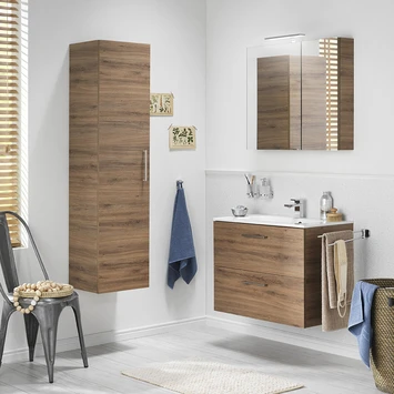 Tiger Studio Badkamermeubel 80 Cm Chalet Eiken Met Wastafel Polybeton Mat Wit Greep Rvs Plat - Afbeelding 4