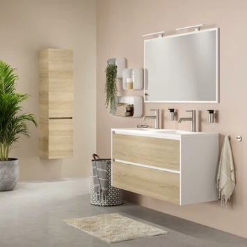 Tiger Reverse Meubelset 120 Cm Met 2 Lades Naturel Eik / Mat Wit Inclusief Oval Wastafel Dubbel Hoogglans Wit - Afbeelding 8