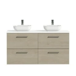 Tiger Badkamermeubel Studio 120cm Naturel Eik/witte Waskom Met Vierkante Greep