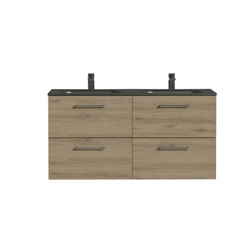 Tiger Badkamermeubel Studio 120cm Chalet Eik/matzwart Met Ronde RVS Greep - Afbeelding 2