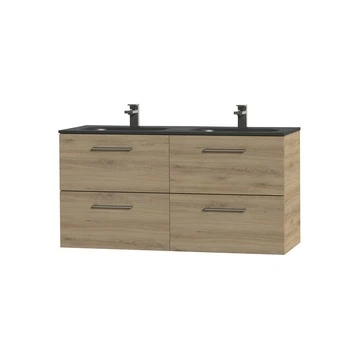 Tiger Badkamermeubel Studio 120cm Chalet Eik/matzwart Met Ronde RVS Greep - Afbeelding 3