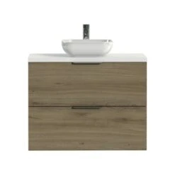 Tiger Badkamermeubel Studio 80 Cm Chalet Eik Met Keramische Waskom Hoogglans Wit En Profielgrepen