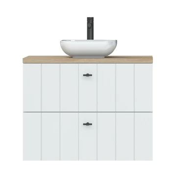 Tiger Maryport Badkamermeubelset 80 Cm Mat Wit Met Licht Eiken Wasblad, Keramische Opzetkom En Matzwarte Grepen - Afbeelding 7