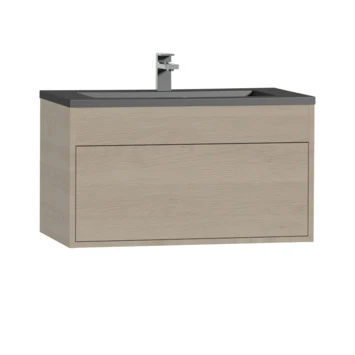 Tiger Helsinki Badkamermeubel 80 Cm Naturel Eiken Met Wastafel Polybeton Zwart