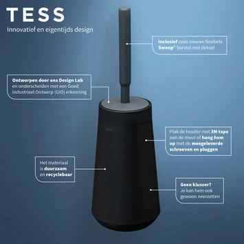 Tiger Toiletborstelhouder TESS Met Swoop Borstel Flexibel Zwart/antraciet - Afbeelding 8