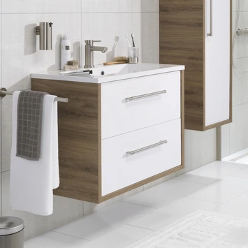 Tiger Badkamermeubel Boston 60 Cm Chalet Eik Met Polybeton Wastafel Wit En Ronde Grepen Chroom - Afbeelding 4