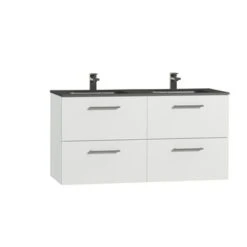 Tiger Badkamermeubel Studio 120cm Hoogglans Wit/matzwart Met RVS Greep